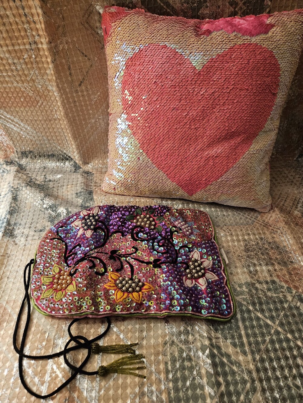 Embellished Multicolor Women’s Jewelry Roll/Clutch Bag - Vintage